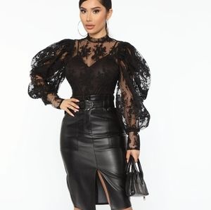 Fashion Nova Black Midi faux Leather Skirt